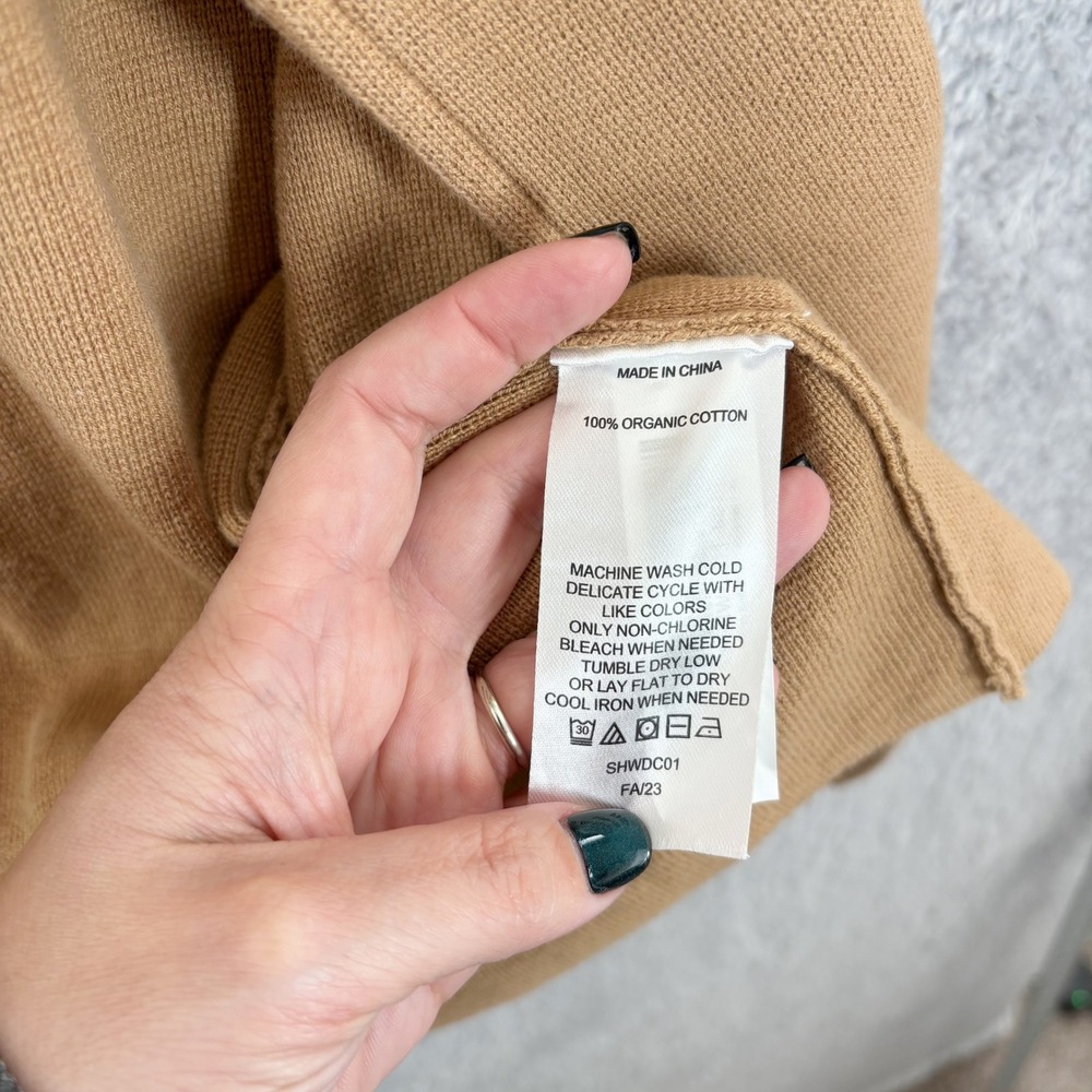 Quince Organic Cotton Knit Sweater Blazer‎ Camel Open Front Pockets XL Casual - Picture 7 of 9